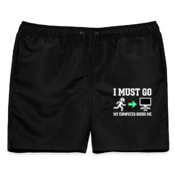 Ich muss gehen, mein Computer braucht mich - Männer Badeshorts - Schwarz - Vorne - AI Model Male 178 light (178cm)