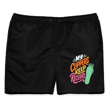 Haarschneider – My Clippers Keep Receipts - Männer Badeshorts - Schwarz - Vorne - AI Model Male 178 light (178cm)