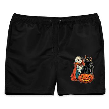 Herzgeist und Katzenkürbis Halloween - Männer Badeshorts - Schwarz - Vorne - AI Model Male 178 light (178cm)