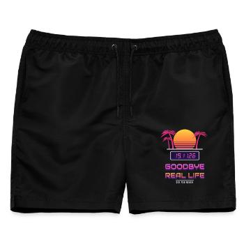 Goodbye Real Life 19.11. - Männer Badeshorts - Schwarz - Vorne - AI Model Male 178 light (178cm)