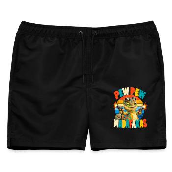 Pew Pew Chamäleon Retro Humor - Männer Badeshorts - Schwarz - Vorne - AI Model Male 178 light (178cm)