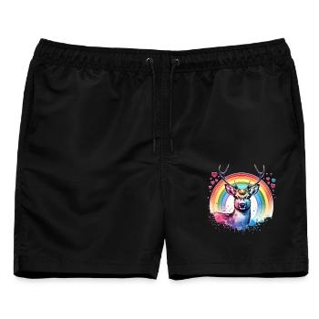Weisswedelhirsch Motiv - Männer Badeshorts - Schwarz - Vorne - AI Model Male 178 light (178cm)