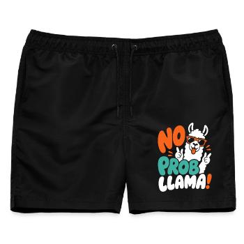 Lama mit Peace-Zeichen – No Prob Llama - Männer Badeshorts - Schwarz - Vorne - AI Model Male 178 light (178cm)
