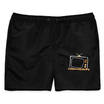 Schwindelbude – Retro Fernseher TV Humor - Männer Badeshorts - Schwarz - Vorne - AI Model Male 178 light (178cm)
