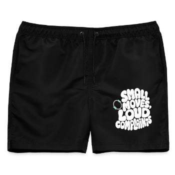 Pilates – Small Moves, Loud Complaints - Männer Badeshorts - Schwarz - Vorne - AI Model Male 178 light (178cm)