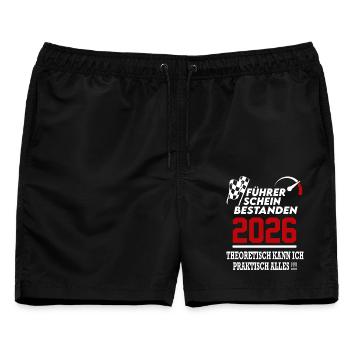 Führerschein bestanden 2026 Sprüche Fahrschule - Männer Badeshorts - Schwarz - Vorne - AI Model Male 178 light (178cm)