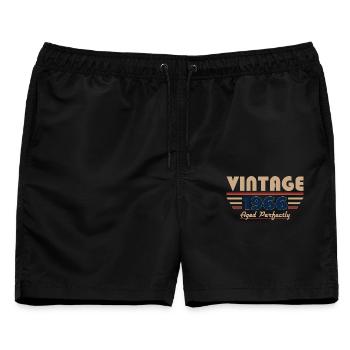 60. Geburtstag Geschenk Mann Vintage Oktober 1966 - Männer Badeshorts - Schwarz - Vorne - AI Model Male 178 light (178cm)