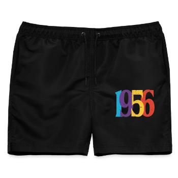 1956 Geburtstag Geboren 1956 Vintage-Retro-Geschenk - Männer Badeshorts - Schwarz - Vorne - AI Model Male 178 light (178cm)