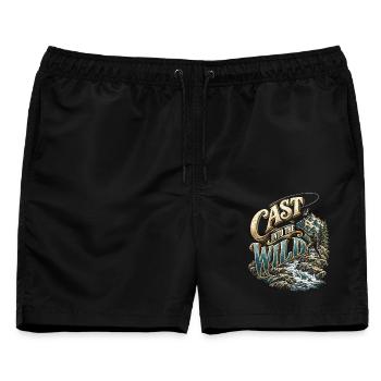 Fliegenfischen Fliegenangler Cast Into The Wild - Männer Badeshorts - Schwarz - Vorne - AI Model Male 178 light (178cm)