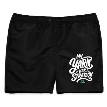 Handarbeit – My Yarn Has a Strategy - Männer Badeshorts - Schwarz - Vorne - AI Model Male 178 light (178cm)