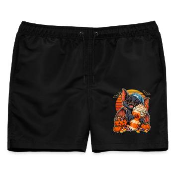 Halloween Fledermaus mit Kürbis-Kaffee - Männer Badeshorts - Schwarz - Vorne - AI Model Male 178 light (178cm)