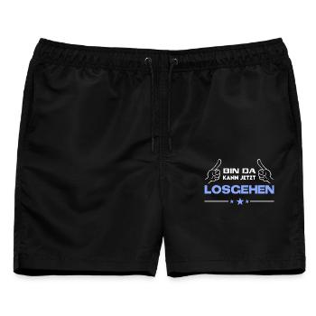 Bin da Kann losgehen T-Shirt Sprüche Lustig - Männer Badeshorts - Schwarz - Vorne - AI Model Male 178 light (178cm)