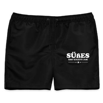Süßes Schokolade Schlechte Laune Lustige Sprüche  - Männer Badeshorts - Schwarz - Vorne - AI Model Male 178 light (178cm)