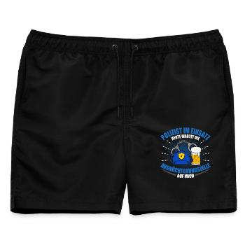 Polizist im Einsatz Ausnüchterungszelle Bier - Männer Badeshorts - Schwarz - Vorne - AI Model Male 178 light (178cm)