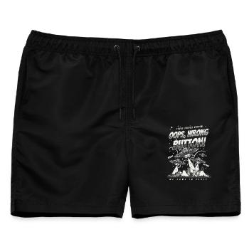 Gaming Ufo Shirt - Oops Wrong Button Grafik - Männer Badeshorts - Schwarz - Vorne - AI Model Male 178 light (178cm)