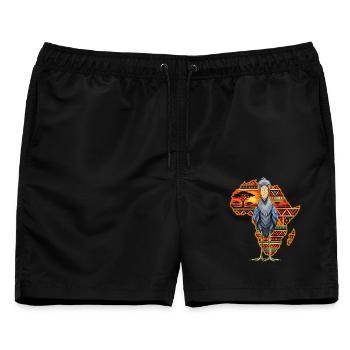 Schuhschnabel gegen einen farbenfrohen afrikanischen Kontinent - Männer Badeshorts - Schwarz - Vorne - AI Model Male 178 light (178cm)