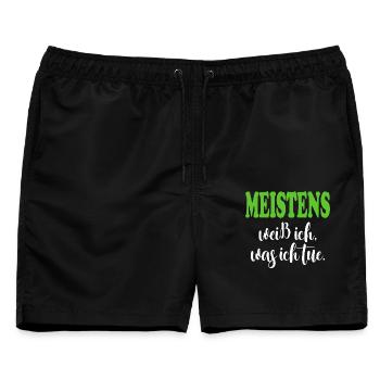 Weiß was ich tue meistens Sprüche Shirt Lustig  - Männer Badeshorts - Schwarz - Vorne - AI Model Male 178 light (178cm)