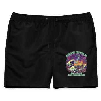 Hokusai Great Wave & UFO Psychedelic Cosmic Ukiyoe - Männer Badeshorts - Schwarz - Vorne - AI Model Male 178 light (178cm)