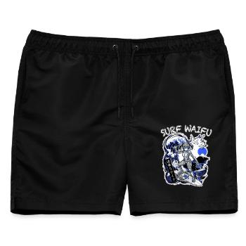 SURF WAIFU Blue Cyberpunk Neo Ukiyo-E Japan - Männer Badeshorts - Schwarz - Vorne - AI Model Male 178 light (178cm)
