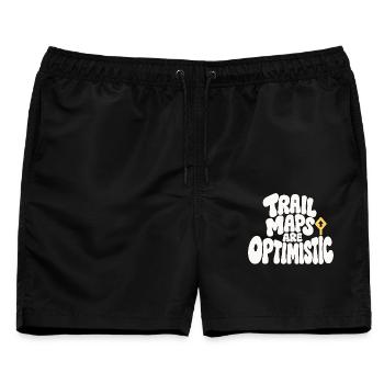 Wanderhumor – Trail Maps Are Optimistic - Männer Badeshorts - Schwarz - Vorne - AI Model Male 178 light (178cm)