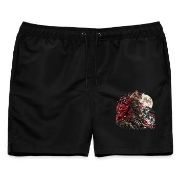Samurai Katze Moonblade – Epische Fantasy Cat - Männer Badeshorts - Schwarz - Vorne - AI Model Male 178 light (178cm)