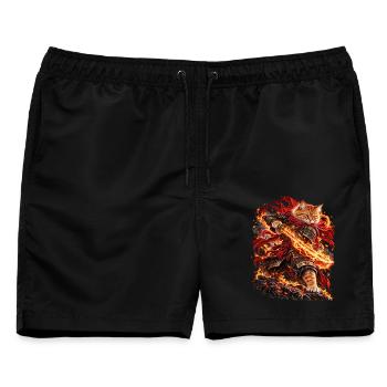 Samurai Cat Flameclaw – Epische Feuer Katze - Männer Badeshorts - Schwarz - Vorne - AI Model Male 178 light (178cm)