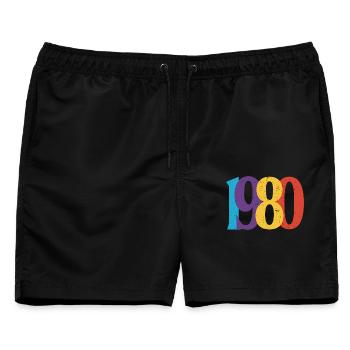 Geboren 1980 80er Geburtstagsgeschenk - Männer Badeshorts - Schwarz - Vorne - AI Model Male 178 light (178cm)