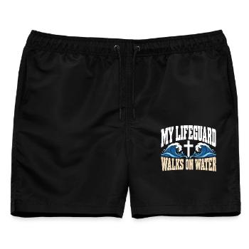 Mein Rettungsschwimmer geht auf dem Wasser, christlicher Jesus Fait - Männer Badeshorts - Schwarz - Vorne - AI Model Male 178 light (178cm)