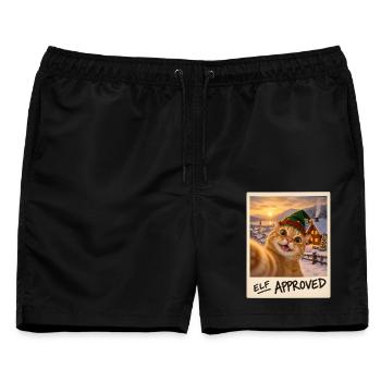 Elf Approved Rote Katze Selfie Weihnachten - Männer Badeshorts - Schwarz - Vorne - AI Model Male 178 light (178cm)