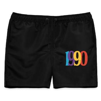 Geboren 1990 Geburtstagsgeschenk 90 - Männer Badeshorts - Schwarz - Vorne - AI Model Male 178 light (178cm)