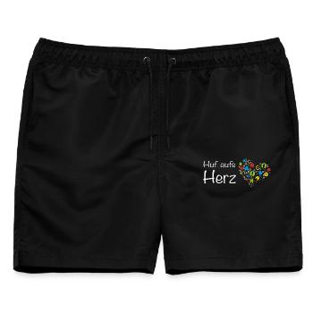 Huf aufs Herz - Hand aufs Herz! Wortspiel Tiere - Männer Badeshorts - Schwarz - Vorne - AI Model Male 178 light (178cm)