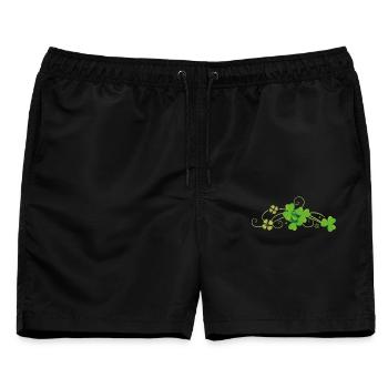 Grüne Kleeblätter mit Ornament-Ranken - Männer Badeshorts - Schwarz - Vorne - AI Model Male 178 light (178cm)