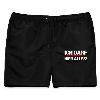 Ich Darf Hier Alles Lustiger Spruch Hausrecht - Männer Badeshorts - Schwarz - Vorne - AI Model Male 178 light (178cm)