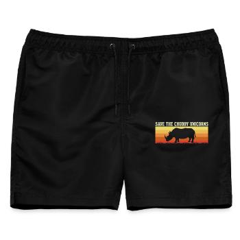 Save the Chubby Unicorn animals  - Männer Badeshorts - Schwarz - Vorne - AI Model Male 178 light (178cm)