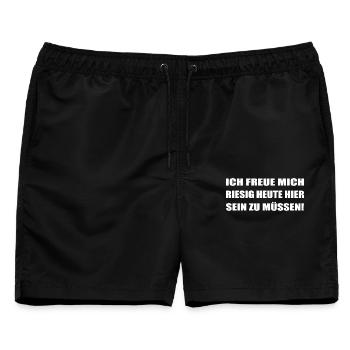 Lustiger Büro Spruch - ich freue mich riesig - Männer Badeshorts - Schwarz - Vorne - AI Model Male 178 light (178cm)