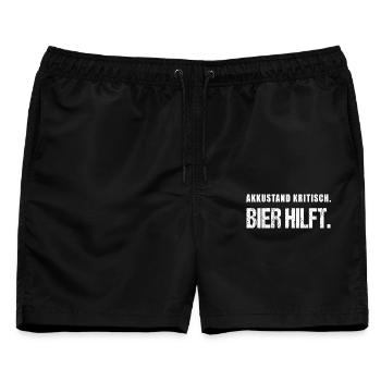 Akkustand kritisch Bier hilft Lustiger Spruch - Männer Badeshorts - Schwarz - Vorne - AI Model Male 178 light (178cm)