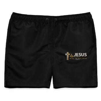 Jesus Bibelvers Der Weg Die Wahrheit Das Leben  - Männer Badeshorts - Schwarz - Vorne - AI Model Male 178 light (178cm)
