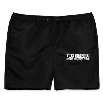 FUN BEGINS - Where the Road Ends! - Männer Badeshorts - Schwarz - Vorne - AI Model Male 178 light (178cm)