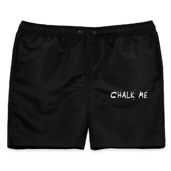 Chalk Me, Kreide Schriftzug - Boulder/ Kletter Pun - Männer Badeshorts - Schwarz - Vorne - AI Model Male 178 light (178cm)