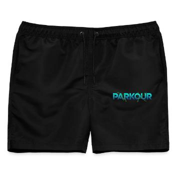 Parkour Freerunning Schriftzug - Männer Badeshorts - Schwarz - Vorne - AI Model Male 178 light (178cm)
