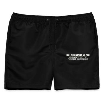 Nicht klein tiefergelegt Lustiger Spruch Tuning - Männer Badeshorts - Schwarz - Vorne - AI Model Male 178 light (178cm)