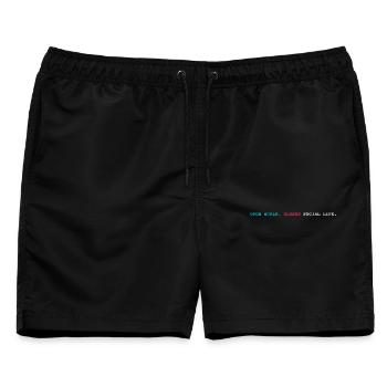 Open World Closed Social Life - Männer Badeshorts - Schwarz - Vorne - AI Model Male 178 light (178cm)