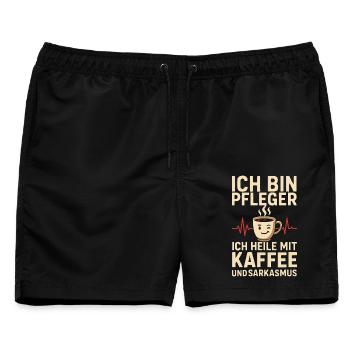 Kaffeeliebhaber Pfleger Humor Design - Männer Badeshorts - Schwarz - Vorne - AI Model Male 178 light (178cm)