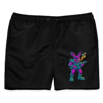 Neon Punk Bunny mit Zigarre und Gewehr - Männer Badeshorts - Schwarz - Vorne - AI Model Male 178 light (178cm)