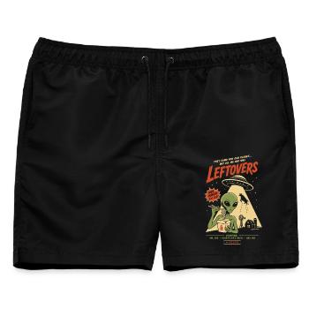 Leftovers – Alien-Invasion trifft auf Essensreste - Männer Badeshorts - Schwarz - Vorne - AI Model Male 178 light (178cm)