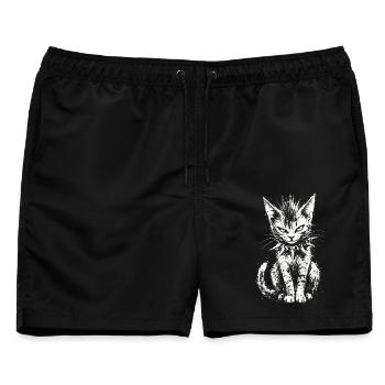 PunkRock, Katze, Punk Rocker Musik - Männer Badeshorts - Schwarz - Vorne - AI Model Male 178 light (178cm)