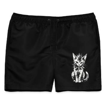 PunkRock, Katze, Punk Rocker Musik - Männer Badeshorts - Schwarz - Vorne - AI Model Male 178 light (178cm)