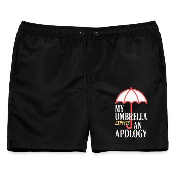 Regenschirm erwartet eine Entschuldigung - Männer Badeshorts - Schwarz - Vorne - AI Model Male 178 light (178cm)