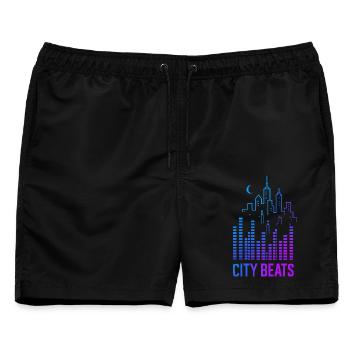 City Beats – Urbaner Sound - Männer Badeshorts - Schwarz - Vorne - AI Model Male 178 light (178cm)