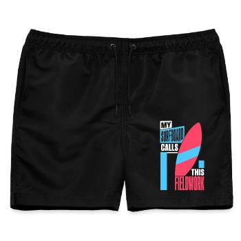 Surfen – My Surfboard Calls This Fieldwork - Männer Badeshorts - Schwarz - Vorne - AI Model Male 178 light (178cm)